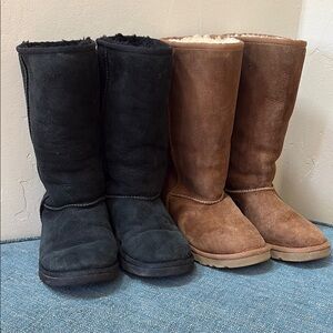 2 pairs Girls Ugg Tall boots size 3 black & chestnut